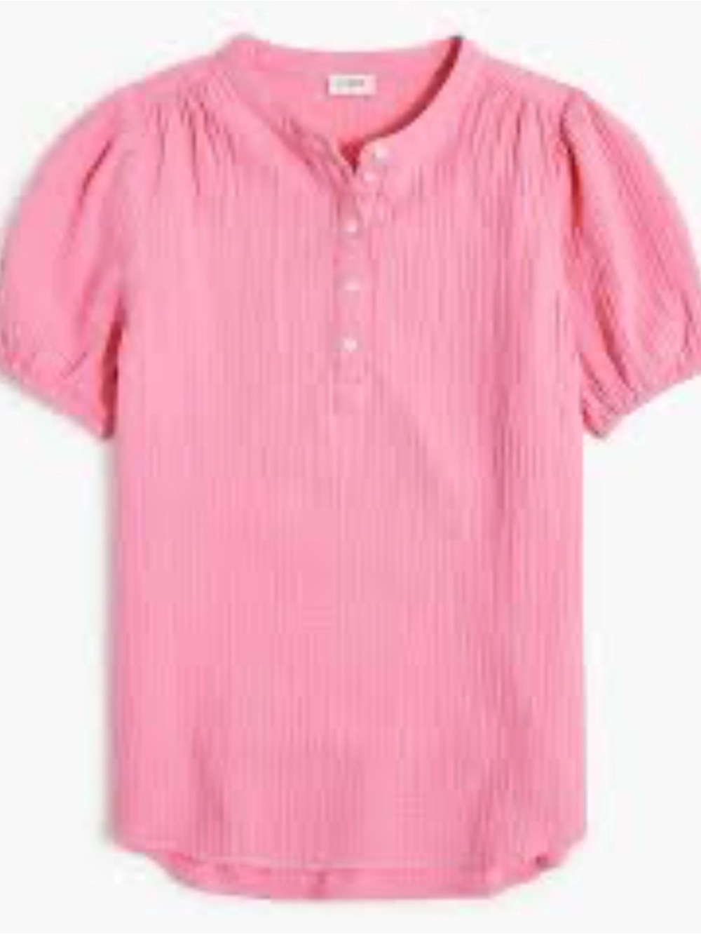 J.Crew Factory Gauze Puff Sleeve Henley Top Palm Beach Pink 100% Cotton Size M